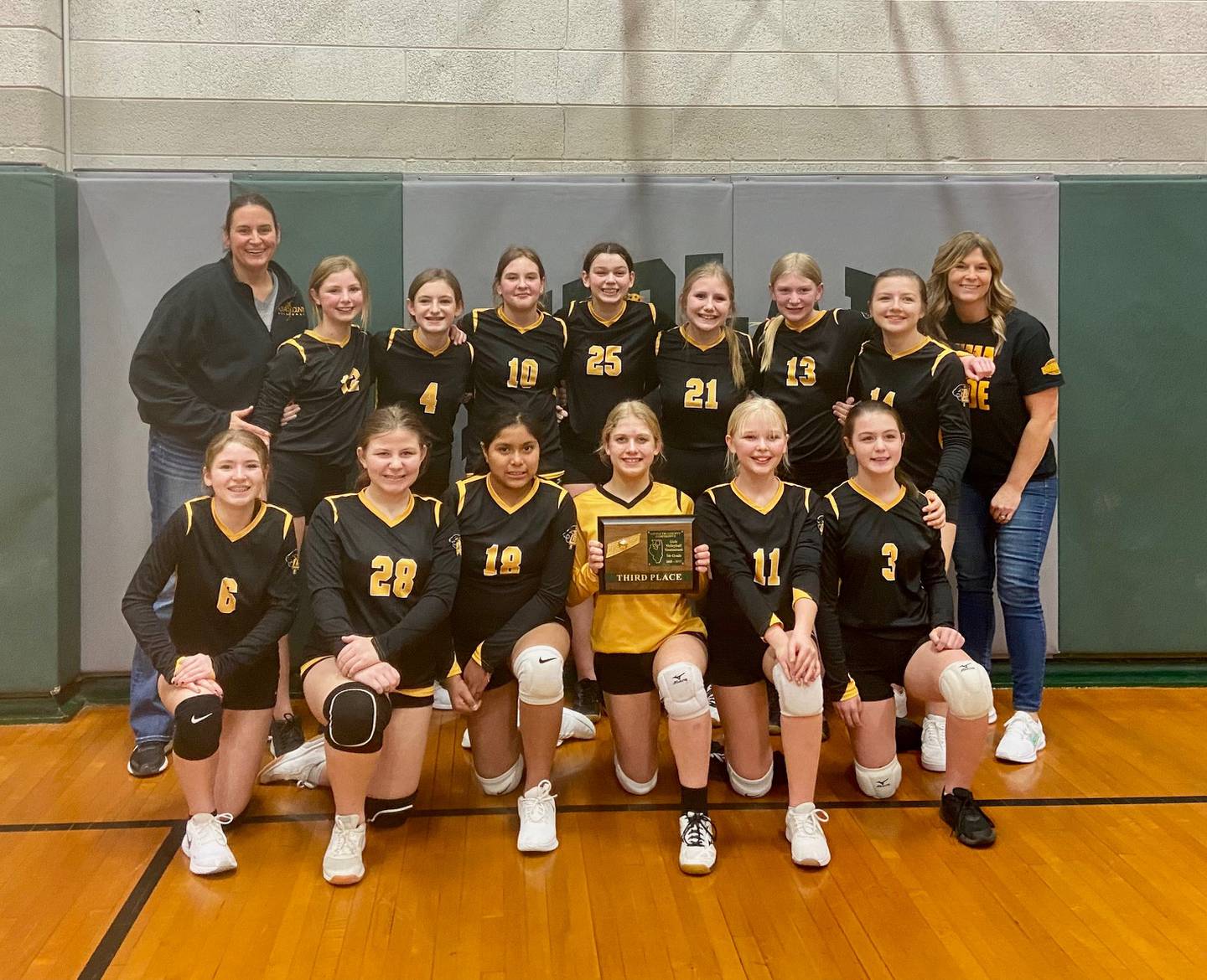 The Putnam County 7th grade volleyball team took third place in the Tri-County Tournament. The Lady Pumas defeated Fieldcrest to advance 25-17, 25-17, lost to Ronoake Benson, 18-25, 13-25 before defeating El Paso-Gridley  25-12, 22-25,  25-21 to take third place.