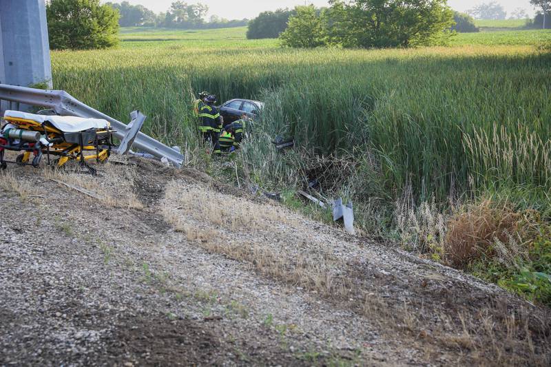 The Woodstock Fire/Rescue District responds to a crash on Route 47 July 4, 2023.