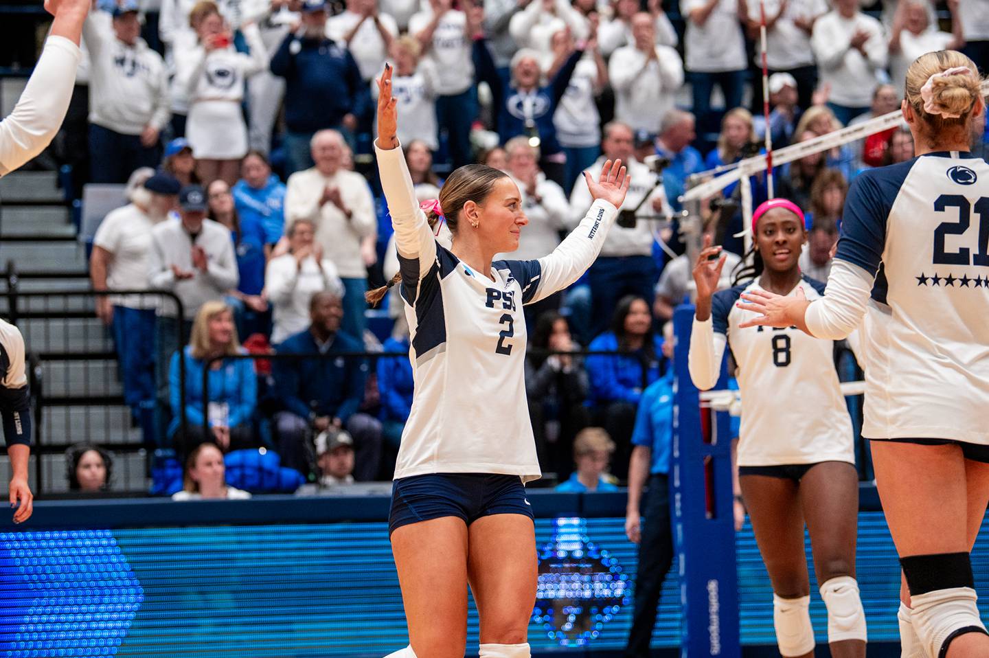 Penn State's Ava Falduto (2) celebrates in game against Creighton in December 2024. The Nittany Lions won 3-2 over the Bluejays in Rec Hall.