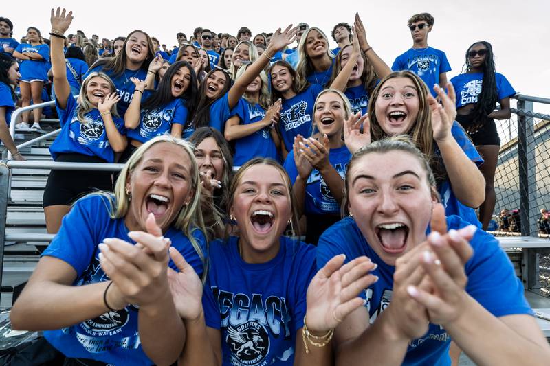 Lincoln-Way East fans get hyped for the varsity football game against Metea Valley at Lincoln-Way East on Oct. 3, 2025.