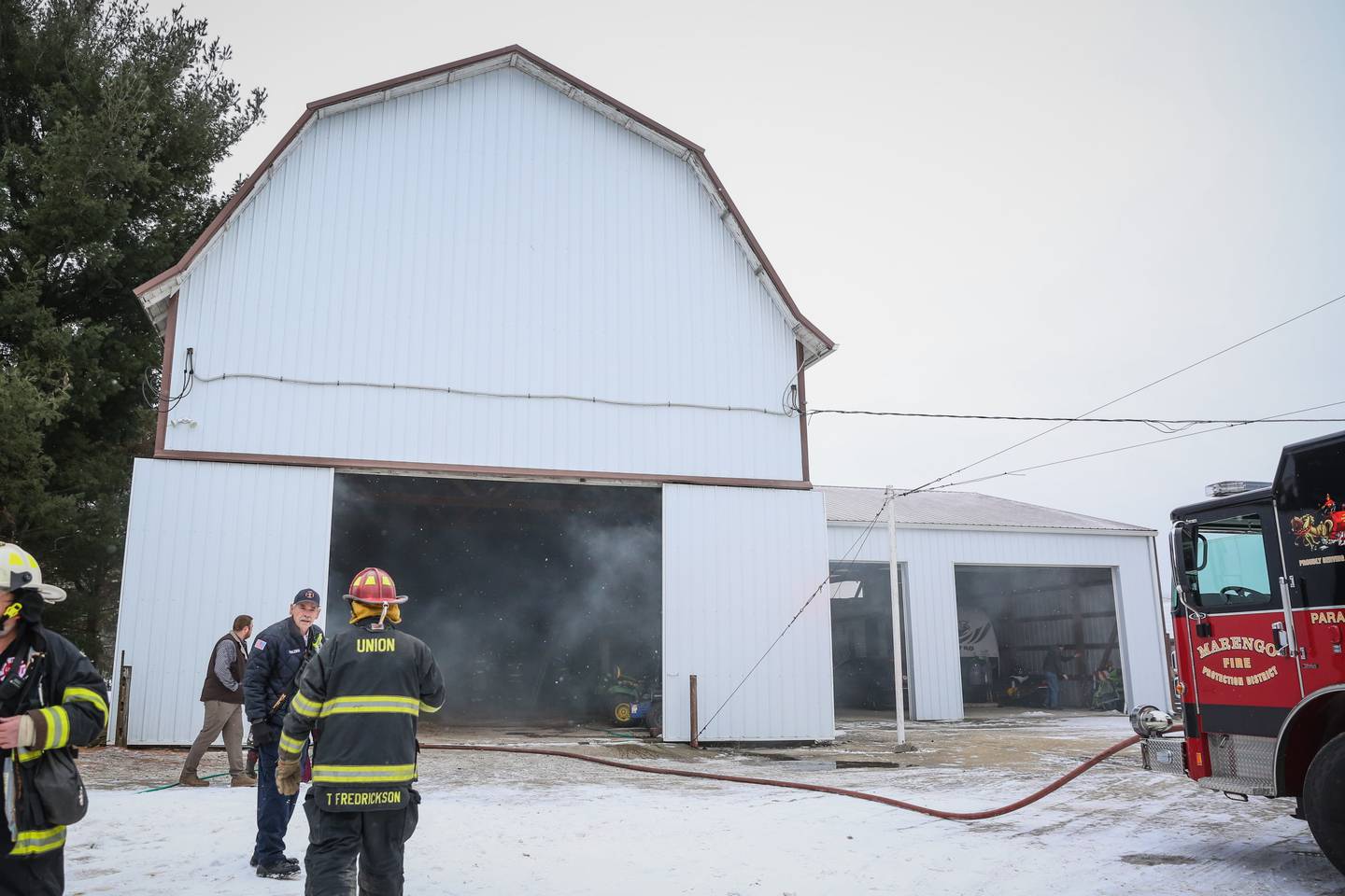 The Marengo Fire & Rescue Districts responded at 9:43 a.m. Monday, Jan. 17, 2022, to the 3400 block of Vermont Road in unincorporated Woodstock for a barn fire, according to a news release.