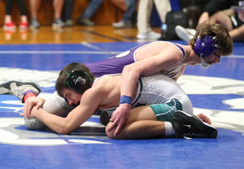Coal City's Culan Lindemuch wrestles Wilmington's Landon Dooley during the 60th annual Lyle King invitational wrestling tournament on Saturday, Jan. 6, 2023 in Princeton.