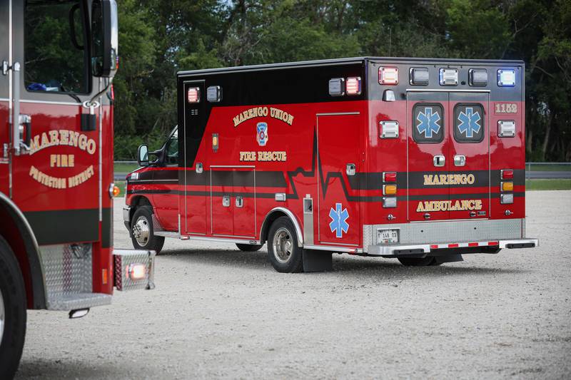 An elderly Marengo man was airlifted to Javon Bea Hospital Riverside in Rockford with serious injuries following a fall from a roof on Monday, Aug. 18, 2025.