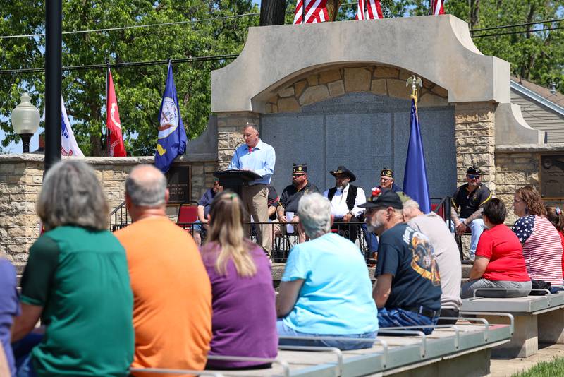 Bourbonnais Mayor Jeff Keast gives the keynote speech during the Bradley American Legion's Memorial Day ceremony on Monday, May 25, 2026.