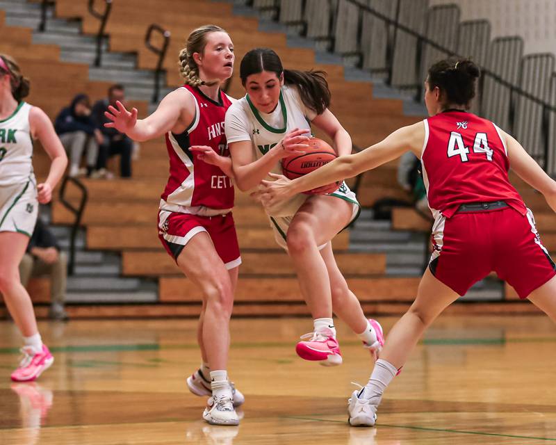 York's Anna Filosa (2) drives past the defense on the way to the basket during basketball game between Hinsdale Central at York. Dec 8, 2023.