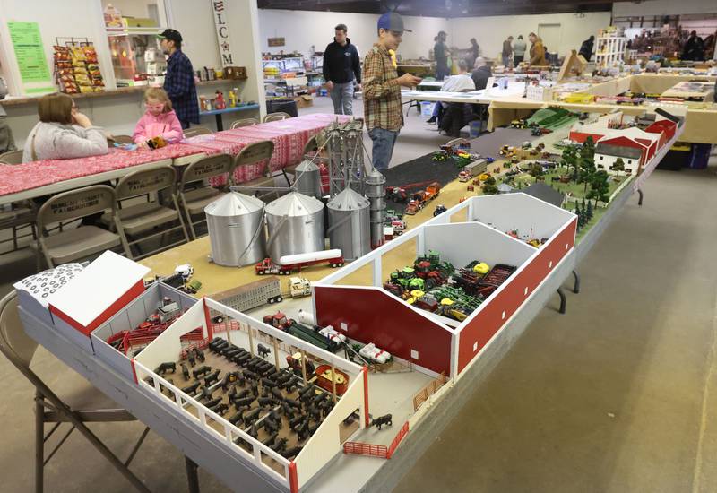 Detroit and Case Holdgrafer of Spragueville, Iowa, set up their model farm display during the Model Train and Toy Show on Saturday, Feb. 14, 2026 at the Bureau County Fairgrounds in Princeton.