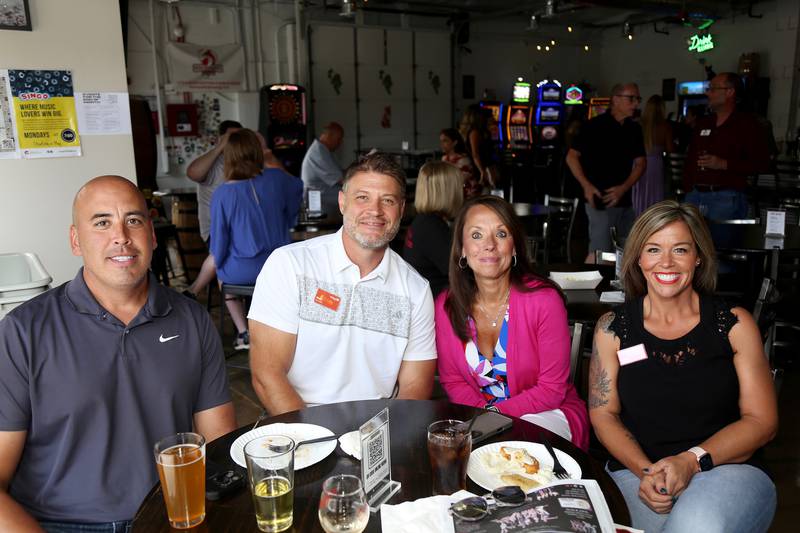 Kevin Perez, Matt Dennison, Denise Bertucci and Ashley Copeland (Midland States Bank) enjoy food and drinks at Fox Republic Brewing Company on Wednesday, June 25, 2025.