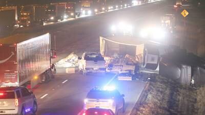 Photos: Cattle hauler tips over on Interstate 80 near Ladd, halts traffic