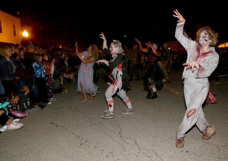 Zombies from Vargo’s Dance perform for the huge crowd at the Sixth Annual Thriller on 38 on Friday, Oct. 20, 2023 in Geneva.