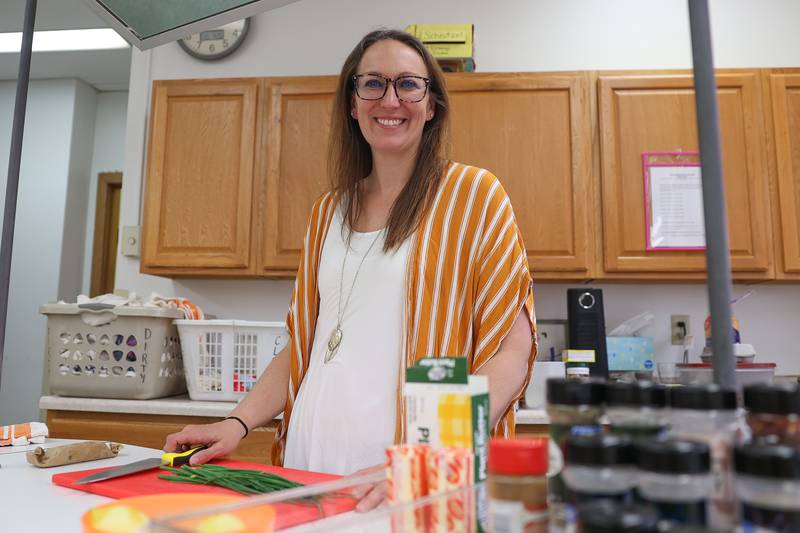 Taylor Lafond, a Family & Consumer Science Teacher at Morris Community High School, poses for a photo in her classroom on Thursday, April 20, 2023 in Morris.