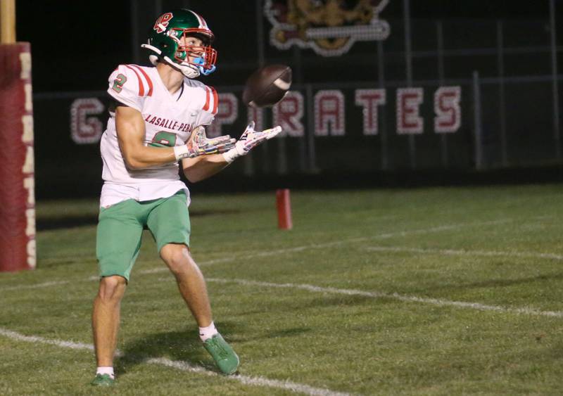 L-P's Landon Zellers catches a wide-open pass to score the first touchdown against Ottawa on Friday, Sept. 12, 2025 at King Field.