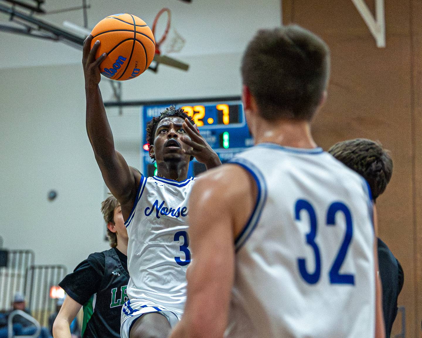 Reggie Chapman (3) of Newark lays ball up during the quarterfinals of the Little Ten Conference Tournament on Monday, Feb. 2, 2026 at Somonauk High School in Somonauk.