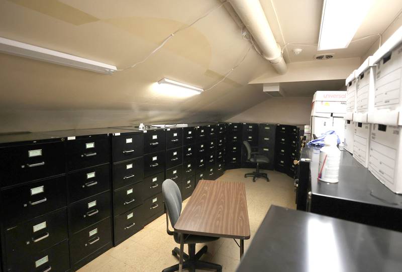 The teachers lounge is now used for storage Tuesday, June 18, 2025, at the former Central School in Sycamore. The nearly century old building currently houses the district offices but will soon be for sale. The district is hosting an open house at the building Saturday, June 21.