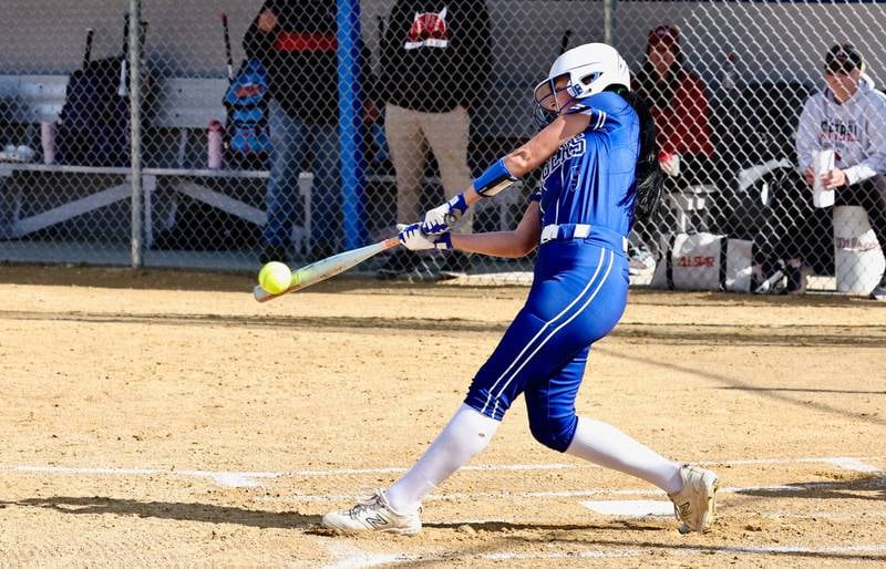 Princeton's Keely Lawson hits the ball during the Tigresses' 15-0, four-inning victory on Thursday, May 7, 2026 in Princeton.