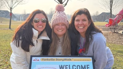 Follow the story walk red ribbons in Yorkville for chance to win raffle