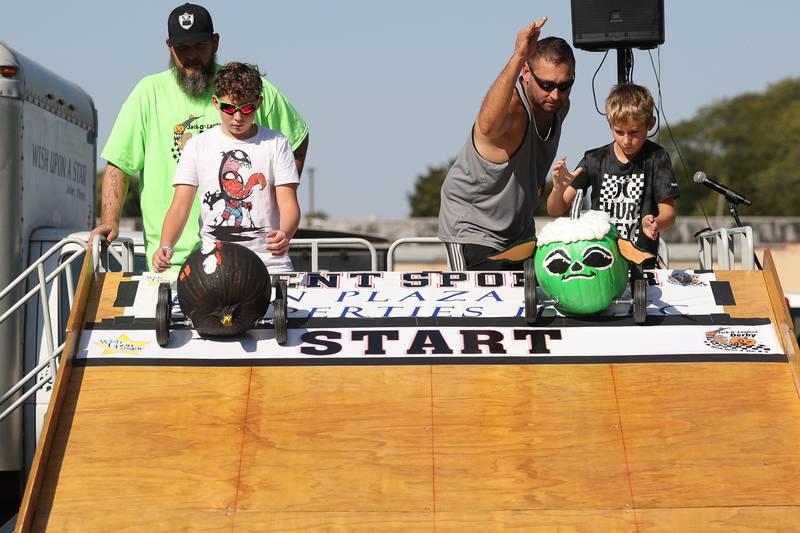 Contestants race their pumpkins in the Pumpkin Derby at the Wish Upon a Star fundraiser on Saturday, Oct. 5, 2024 in Joliet.