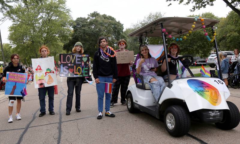 The Kaneland High School GSA (Gender & Sexuality Acceptance) participates in the 2024 Kaneland Homecoming Parade in Sugar Grove on Wednesday, Oct. 4, 2024.