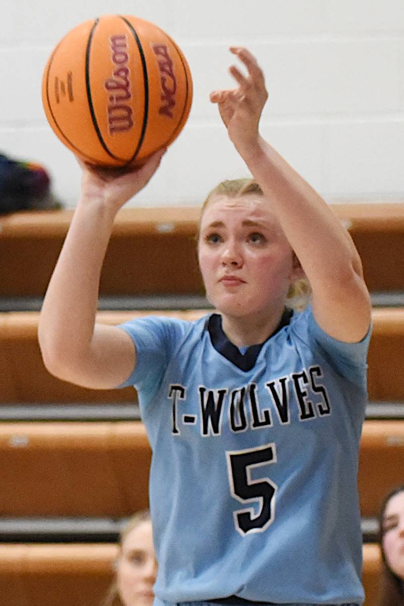 Cissna Park's Mady Marcott shoots a 3-pointer during a game against Watseka/Milford at Watseka Monday, Feb. 9, 2026.