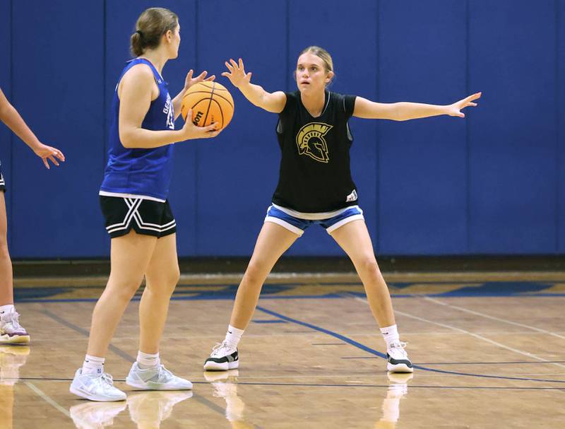 Sycamore’s Quinn Carrier plays defense Thursday, June 12, 2025, in the Geneva High School Varsity Summer League.