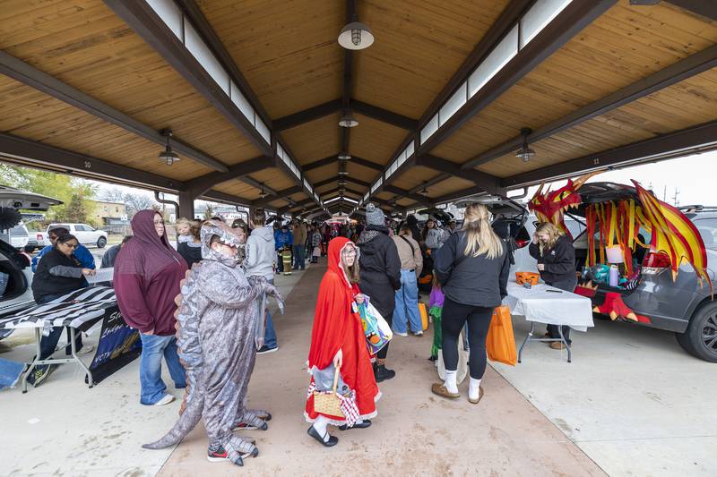 Rain moved the normally held trunk-or-treat from the Sterling Police Department to the Pavilion Tuesday, Oct. 28, 2025, in Sterling.