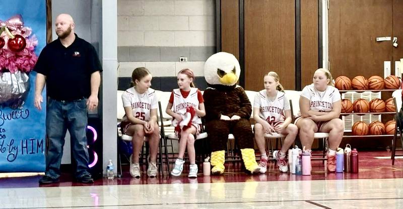 The PCA Eagles mascot joins the team bench during Saturday's BVEC Tournament play at PCA.