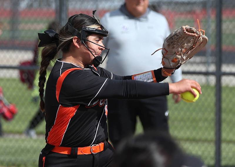 DeKalb's Jasmine Rodriguez delivers a pitch Thursday, May 22, 2025, during their game against Dixon at DeKalb High School.