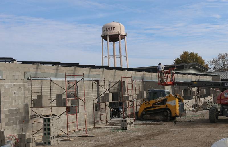 Crews with Vissering Construction build a 14,000 square-foot addition to the west side of Northwest School on Tuesday, Nov. 7, 2023 in La Salle. The addition will hold eight new classrooms including early childhood and kindergarten. The district was awarded $3.2 million State of Illinois as part of the Early Childhood Construction Grant program. The grant program is part of Governor JB Pritzker's Rebuild Illinois capital plan. Vissering Construction and BCA Architects in Ottawa are the contractors working at the site. The new addition is scheduled to be completed for the 2024-2025 school year.