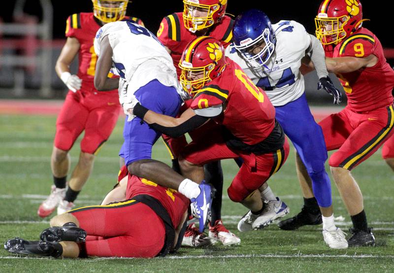 Batavia’s Ben Fiegel takes down a Phillips player during the season-opener against Phillips in Batavia on Friday, Aug. 25, 2023.