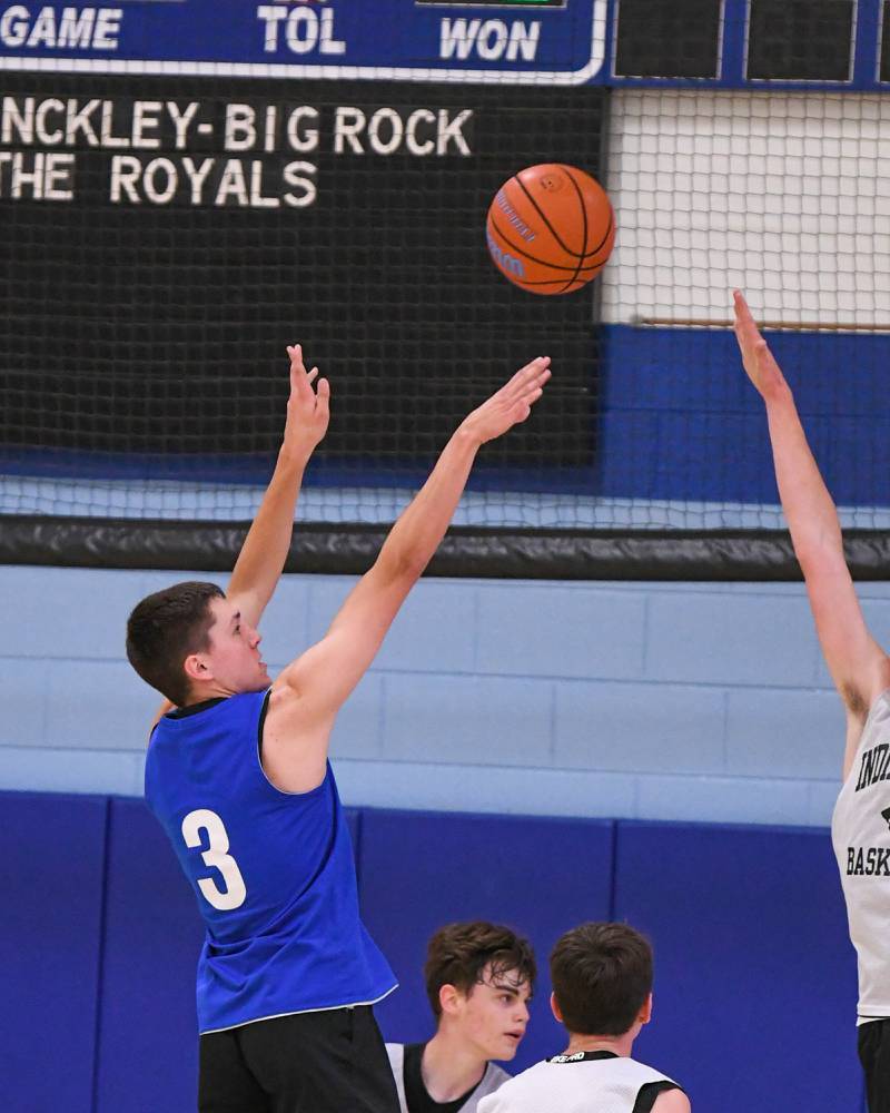 Huntley-Big Rock Ben Hintzsche makes a shot during a scrimmage against Indian Creek on Tuesday June 28th.