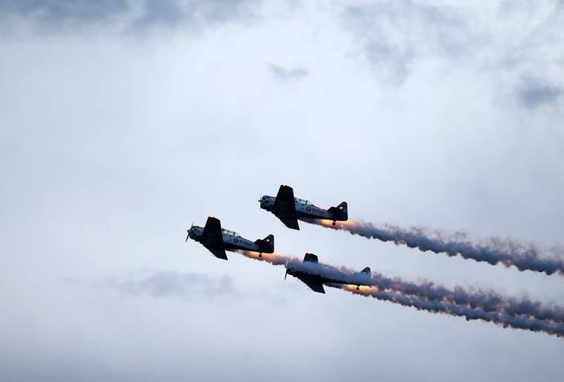 The Titan Aerobatic Team performs during the 10th annual TBM Avenger Reunion and Airshow on Friday, May 16, 2025 at the Illinois Valley Regional Airport in Peru.