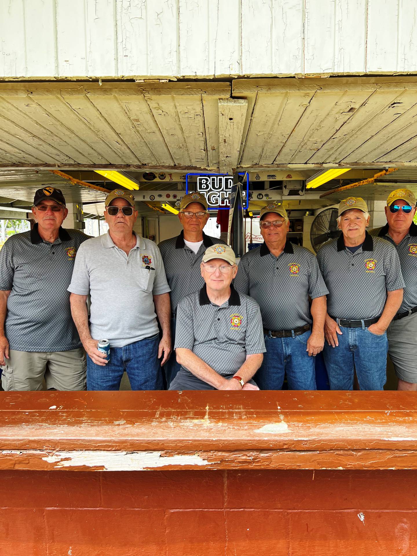 This year’s Carbon Hill Homecoming beer garden crew from left :Earl “Shorty “Fatlan, Commander James “Hoppy” Phillips, Trustee Don Tira, Jr. Vice-Commander Jim Richards, Mike Lareau, Quartermaster/Adjutant Keith Roseland and Chaplin Bill Bomba.