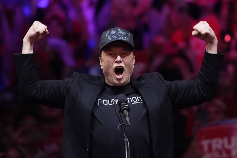 FILE - Elon Musk speaks before Republican presidential nominee former President Donald Trump at a campaign rally at Madison Square Garden, Oct. 27, 2024, in New York. (AP Photo/Evan Vucci, File)