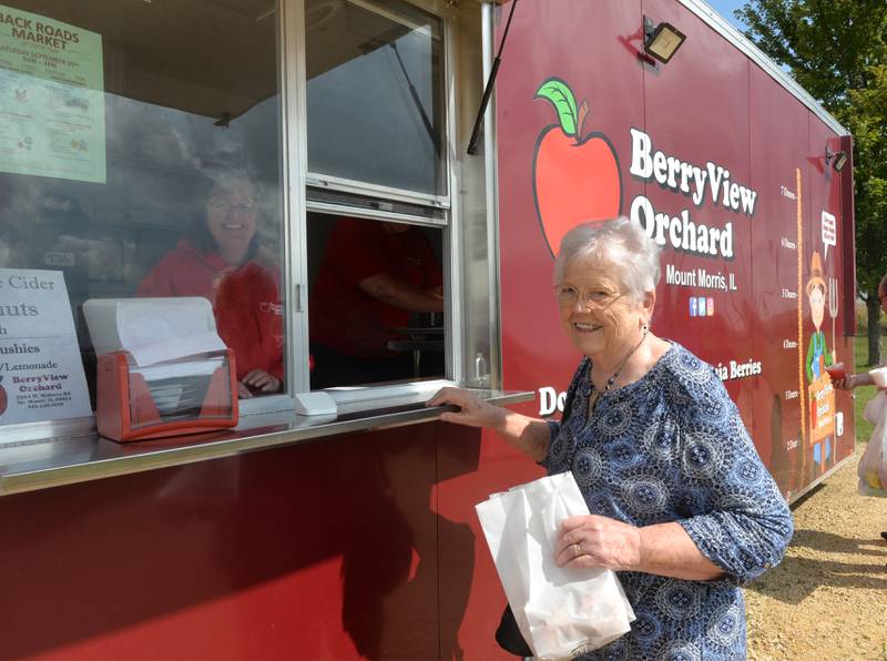 Delores Brooks of Forreston stopped by the BerryView Orchard on Sunday, Sept. 17, 2023 to buy a dozen cider donuts. She planned on sharing her purchase with some friends at an area nursing home.