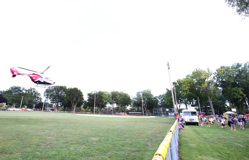 OSF Lifeflight Helicopter lands at Kirby Park during the National Night Out event on Tuesday, Aug. 1, 2023 in Spring Valley.