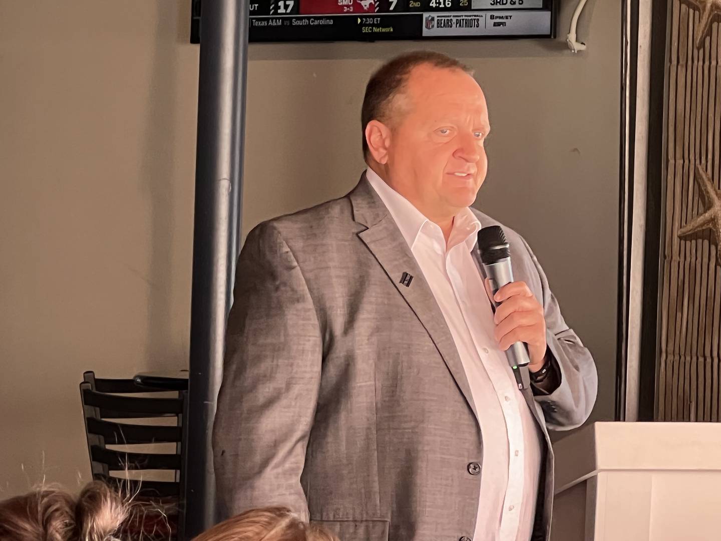 Speaking to a crowd at MVP Sports Bar in Sycamore on Oct. 22, 2022, Thomas DeVore, the Republican candidate Illinois Attorney General said the memes about the SAFE-T Act are true.