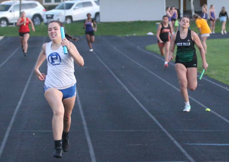 Princeton's Georgie Fulton finishes in the 4x200 relay during the Ferris Invitational on Monday, April 15, 2024 at Princeton High School.