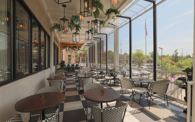 The balcony of The Graceful Ordinary in downtown St. Charles.