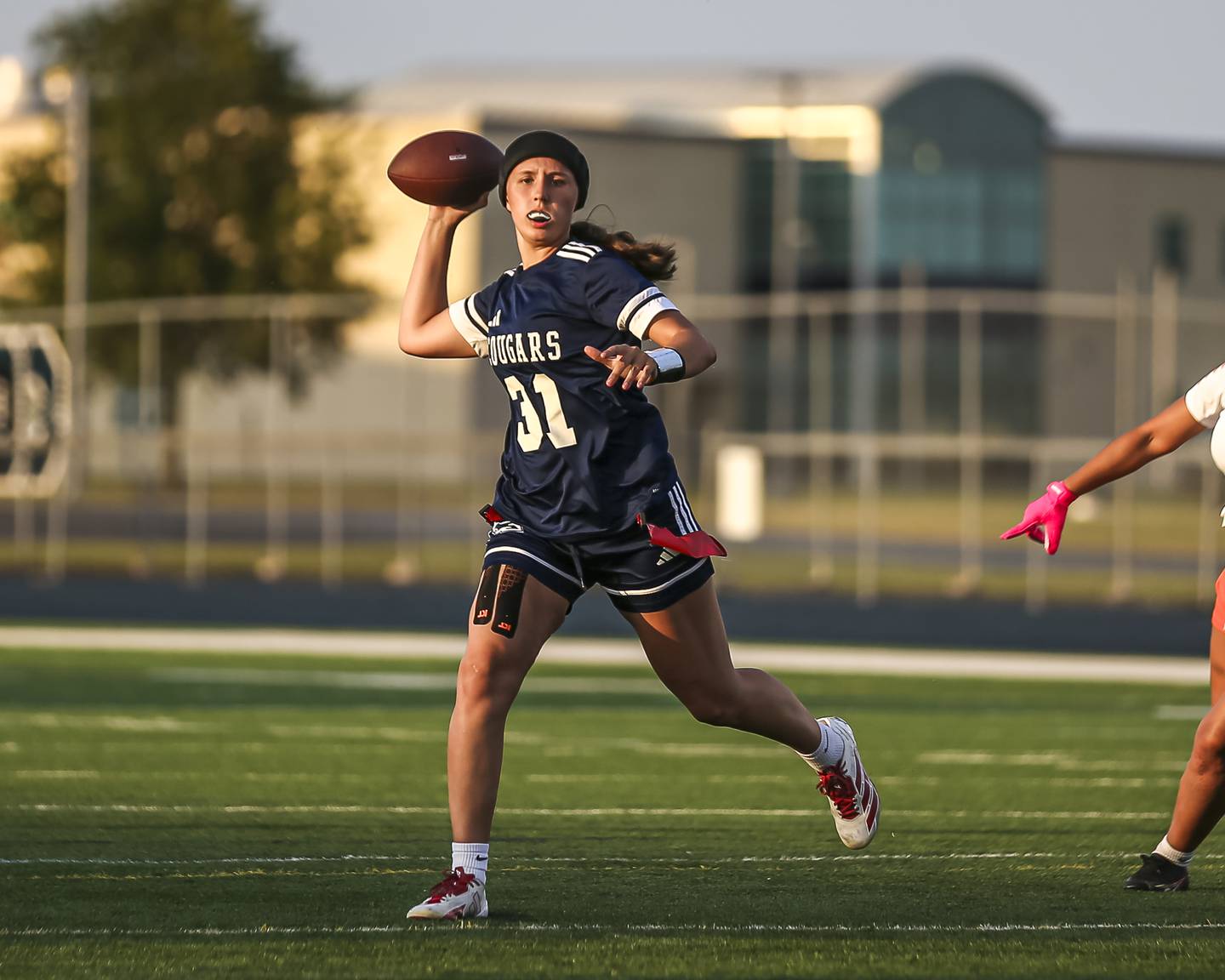 Plainfield South's Brooke Mcdonald (31) looks to throw during flag football game between Plainfield East at Plainfield South Wednesday, Sept 10, 2025  in Plainfield.