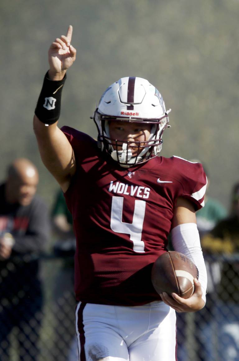 Prairie Ridge's Nathan Greetham celebrates a touchdown during a IHSA Class 6A first round playoff football game Saturday, Oct. 29, 2022, between Prairie Ridge and Crystal Lake South at Prairie Ridge High School in Crystal Lake.