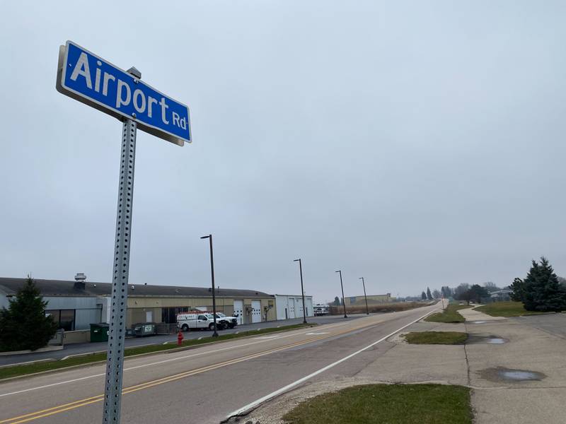 The intersection of Airport Road and Illinois Route 64 shown here at 3:15 p.m. Saturday, Dec. 30, 2023. More than 500 Sycamore residents are without power as of about 3 p.m. Saturday, Dec. 30, 2023, after a single vehicle crashed into a utility pole along Airport Road near the Sycamore Park District Sports Complex, authorities said.