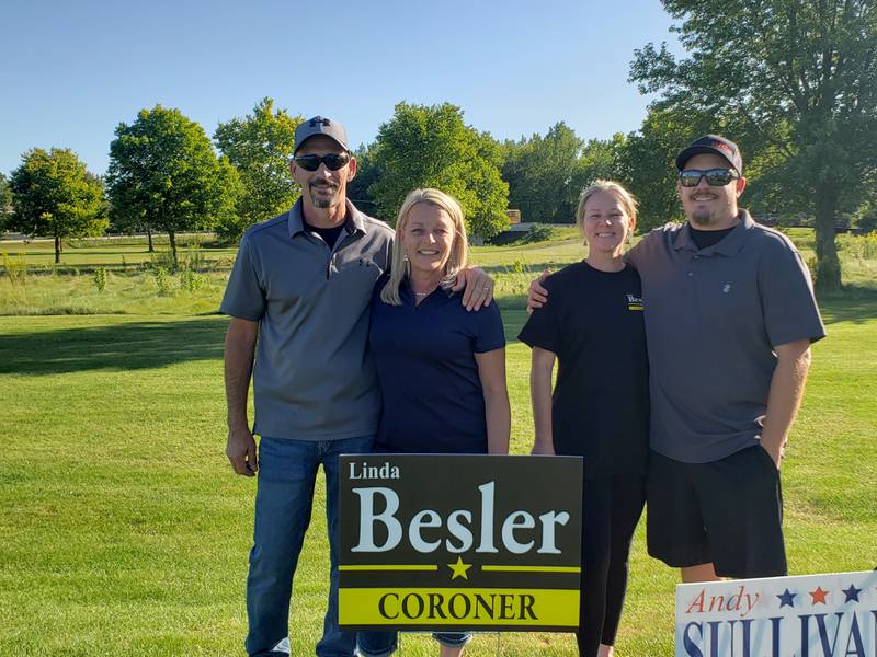 Deputy Coroner Linda Besler, second from the left, announced her intention to run for DeKalb County Coroner in 2024 after Dennis Miller said he won't seek an 11th term as Coroner Tuesday morning, Sept. 19, 2023.