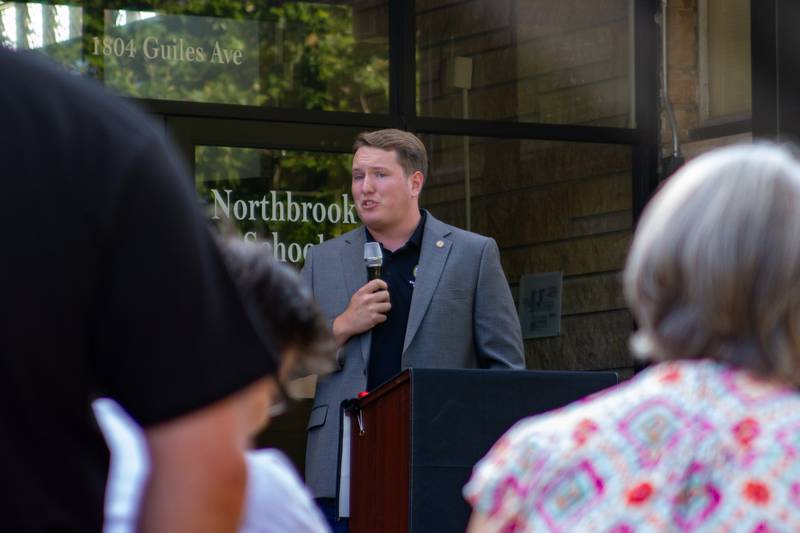 State Rep. Bradley Fritts, R-Dixon, speaks on Thursday, July 18, 2024, at Northbrook Elementary School about the district's new solar project.