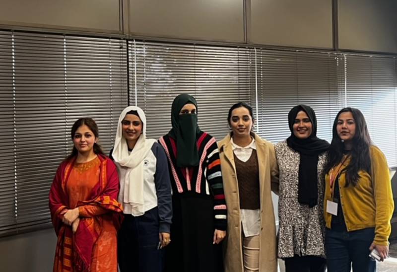 Pakastani students (from left) Samahir Ali, Fatima Iqbal, Haniya Adnan, Shanzay Kashif, Uneeza Mahboob Rana and Minahil Javed visit Sauk Valley Community College on Tuesday, Oct. 29, 2024, as part of a learning program.