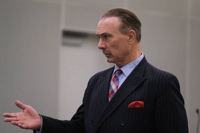 Defense attorney Chuck Bretz before the resuming of the Jeremy Boshears trial. Boshears is charged with the murder of Kaitlyn “Katie” Kearns, 24, on Nov. 13, 2017. Monday, April 25, 2022, in Joliet.