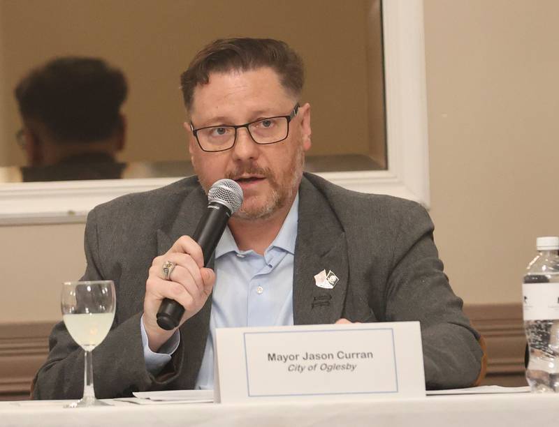 Oglesby mayor Jason Curran speaks during the Illinois Valley Chamber of Commerce State of the Cities Luncheon on Thursday, April 23, 2026 at Grand Bear Lodge at Starved Rock in Utica.