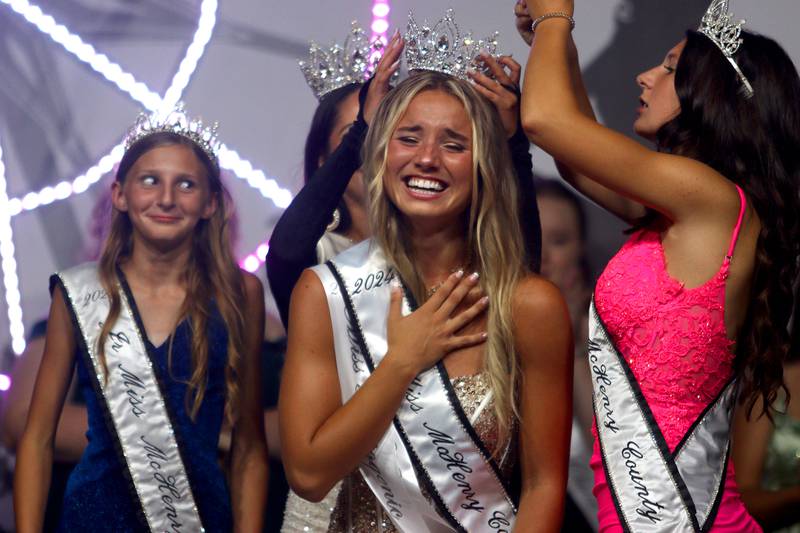 Olivia Pawlak of Huntley is crowned Miss McHenry County at the McHenry County Fair in Woodstock on Tuesday, July 30, 2024.