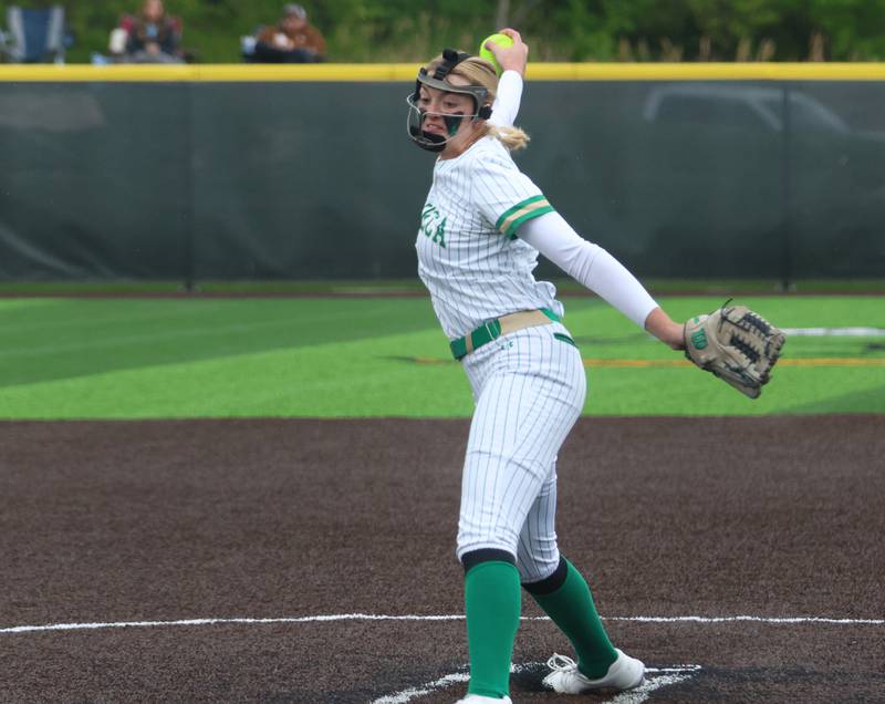 Seneca's Tessa Krull lets go of a pitch to Ottawa on Friday, May 1, 2026 at Seneca High School.