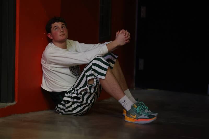 Glenbard West’s Caden Pierce waits to enter the court against Bolingbrook in the Class 4A semifinal at State Farm Center in Champaign. Friday, Mar. 11, 2022, in Champaign.