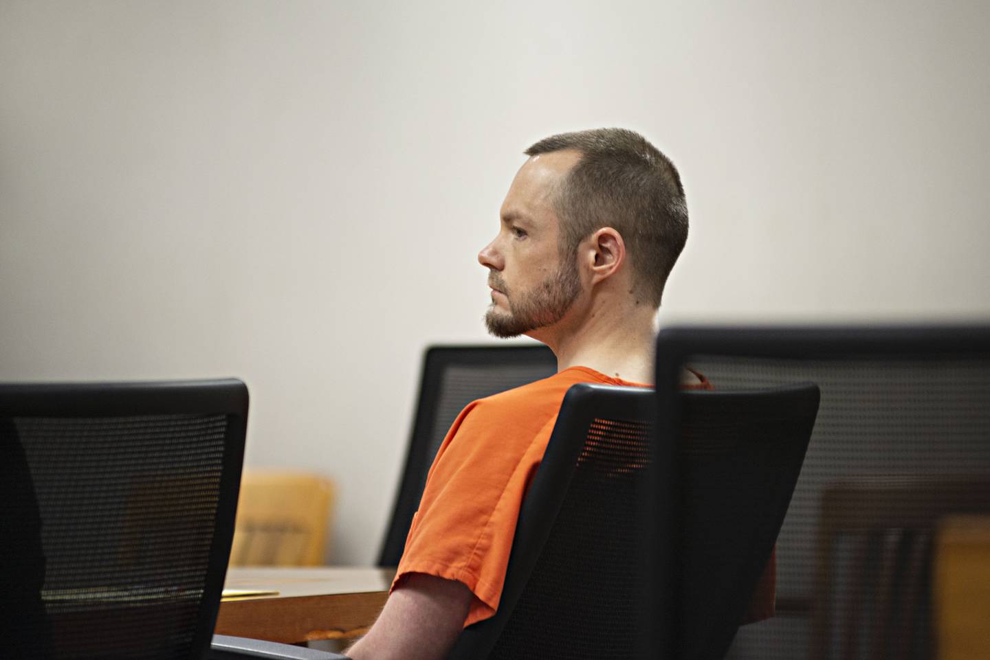 Seth Wallace sits in a Whiteside County courtroom Thursday, Aug. 25, 2022. Wallace, accused of aggravated battery with use of a firearm, was found not guilty by reason of insanity. Wallace had fired several shots and injured four people in The Cooler in April of 2017.