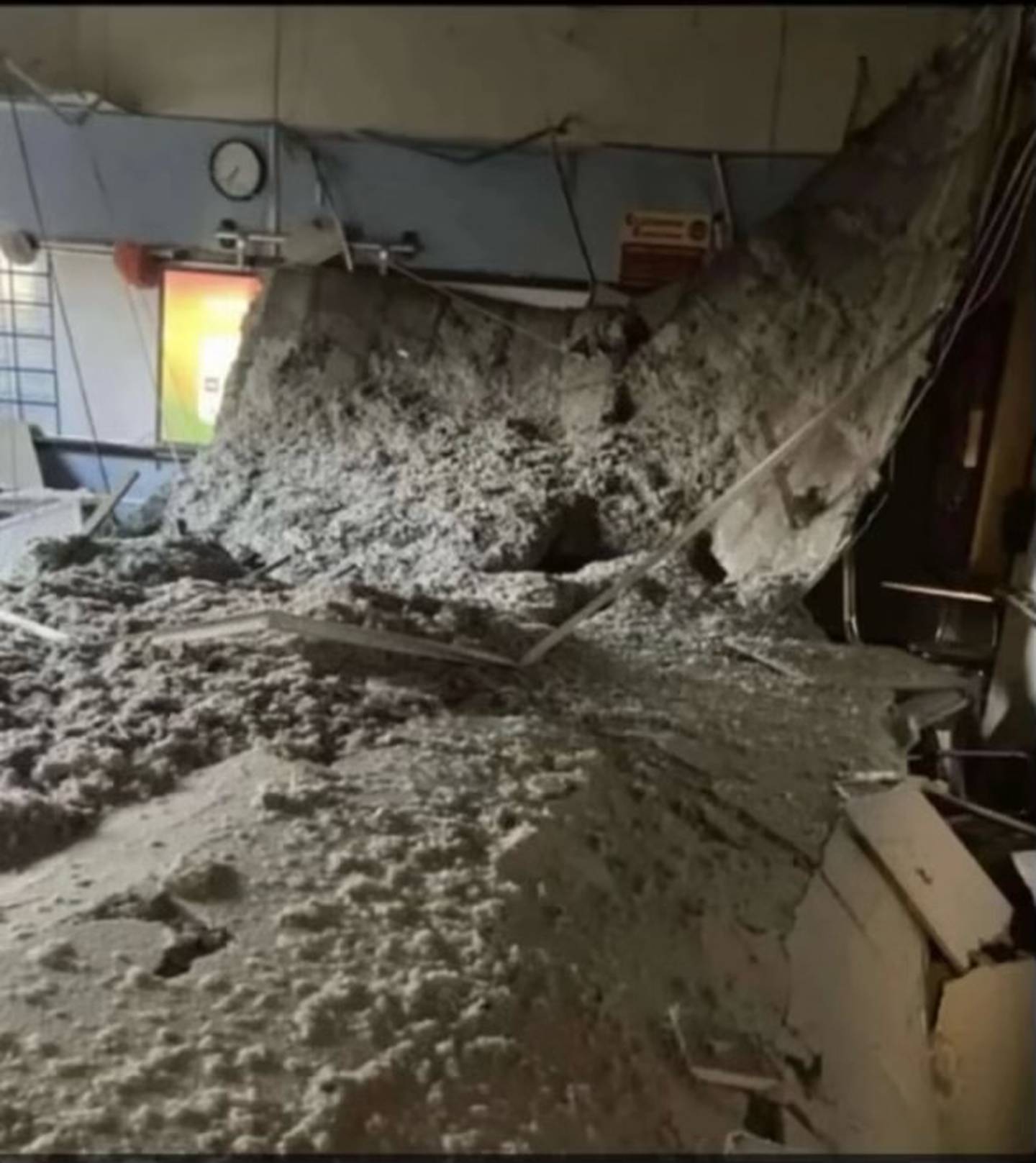 Third-story classroom in Lockport Township High School Central Campus after the plaster ceiling collapsed.